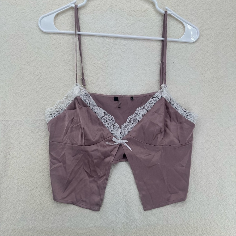 Mauve Satin Lace Camisole Coquette Top - Picture 1 of 5